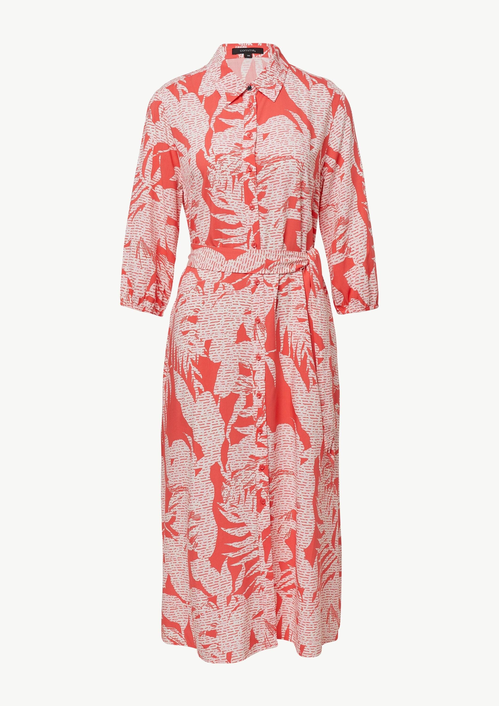 comma Midikleid Kleid Midikleid aus Viskose mit All-over-Print und 3/4-Ärmeln