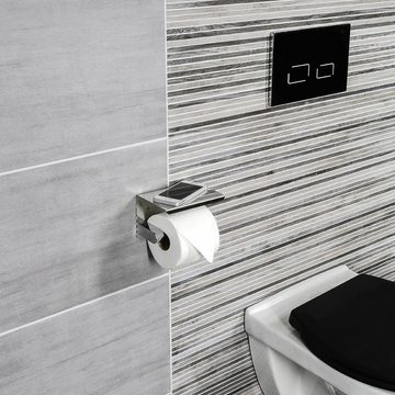 CORNAT Toilettenpapierhalter Mit Ablage, 2 verschiedene Befestigungsoptionen und Smartphone-Ablage