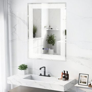 KOMFOTTEU Badspiegel, beleuchteter Wandspiegel mit Beschlagfrei, 70 x 50 cm
