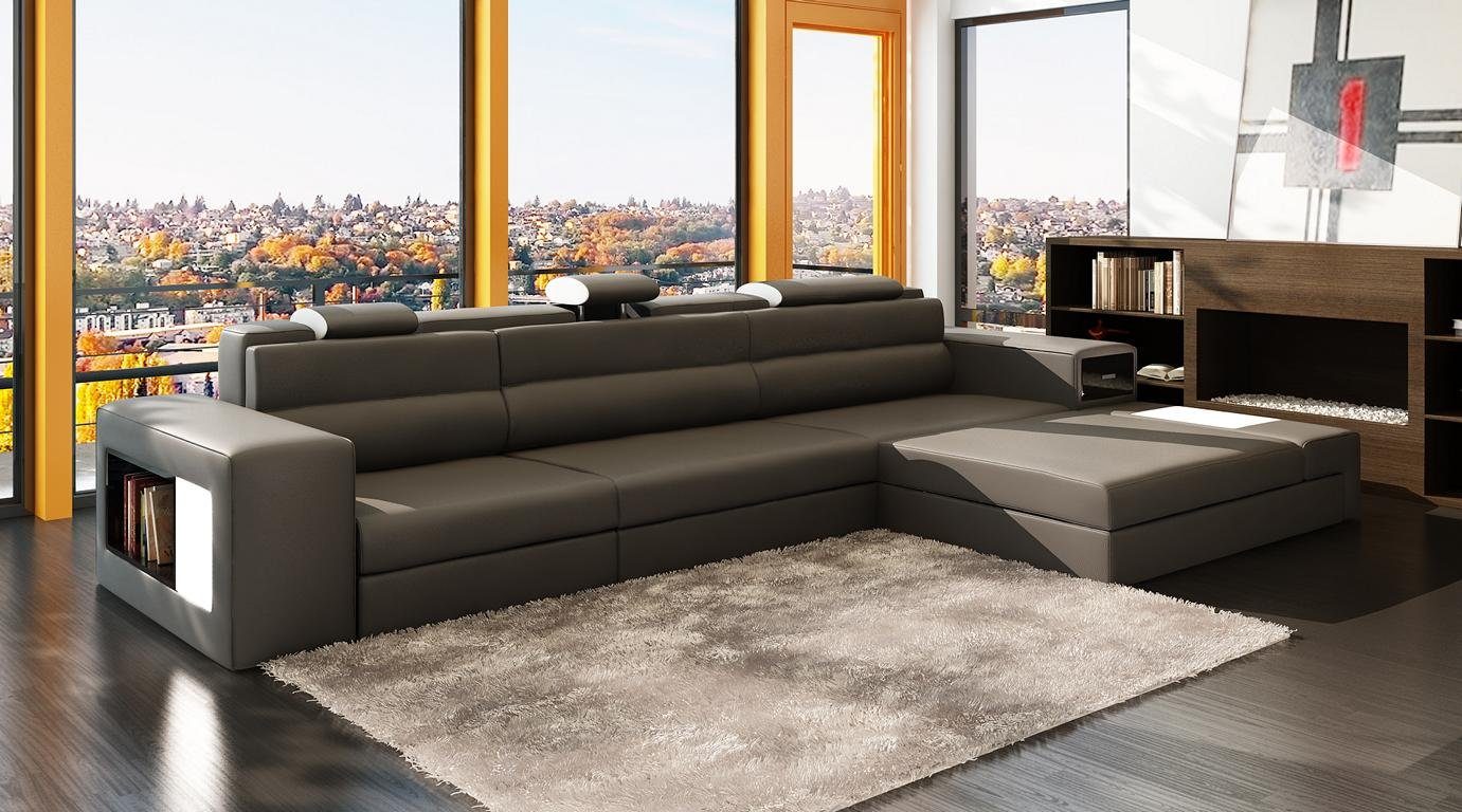 JVmoebel Ecksofa Design XXL Big Ecken Polster Eck Sofa Couch L Form Leder  Sofas + Licht