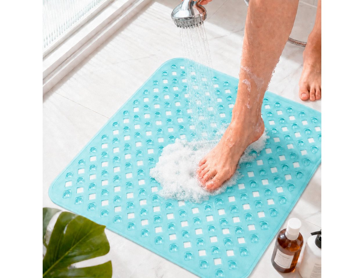 Forrlite Antirutschmatte Rutschfeste Duschmatte 53x53 cm, schimmelresistent & hautfreundlich, Duschmatte rutschfest, schimmelresistente Antirutschmatte Dusche Duscheinlage rutschfest mit Saugnäpfen 100% BPA-frei, maschinenwaschbar, für Dusche und Badewanne, 53x53cm, Hautsensitiv