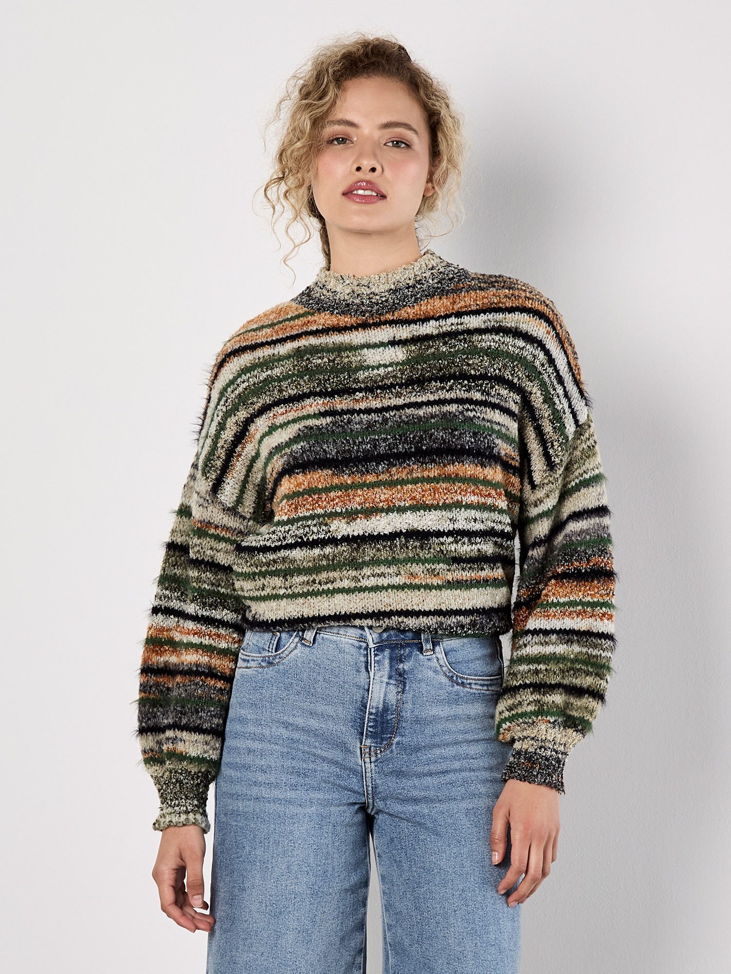 Apricot Rundhalspullover Streifenpullover, in kuscheliger Ware günstig online kaufen