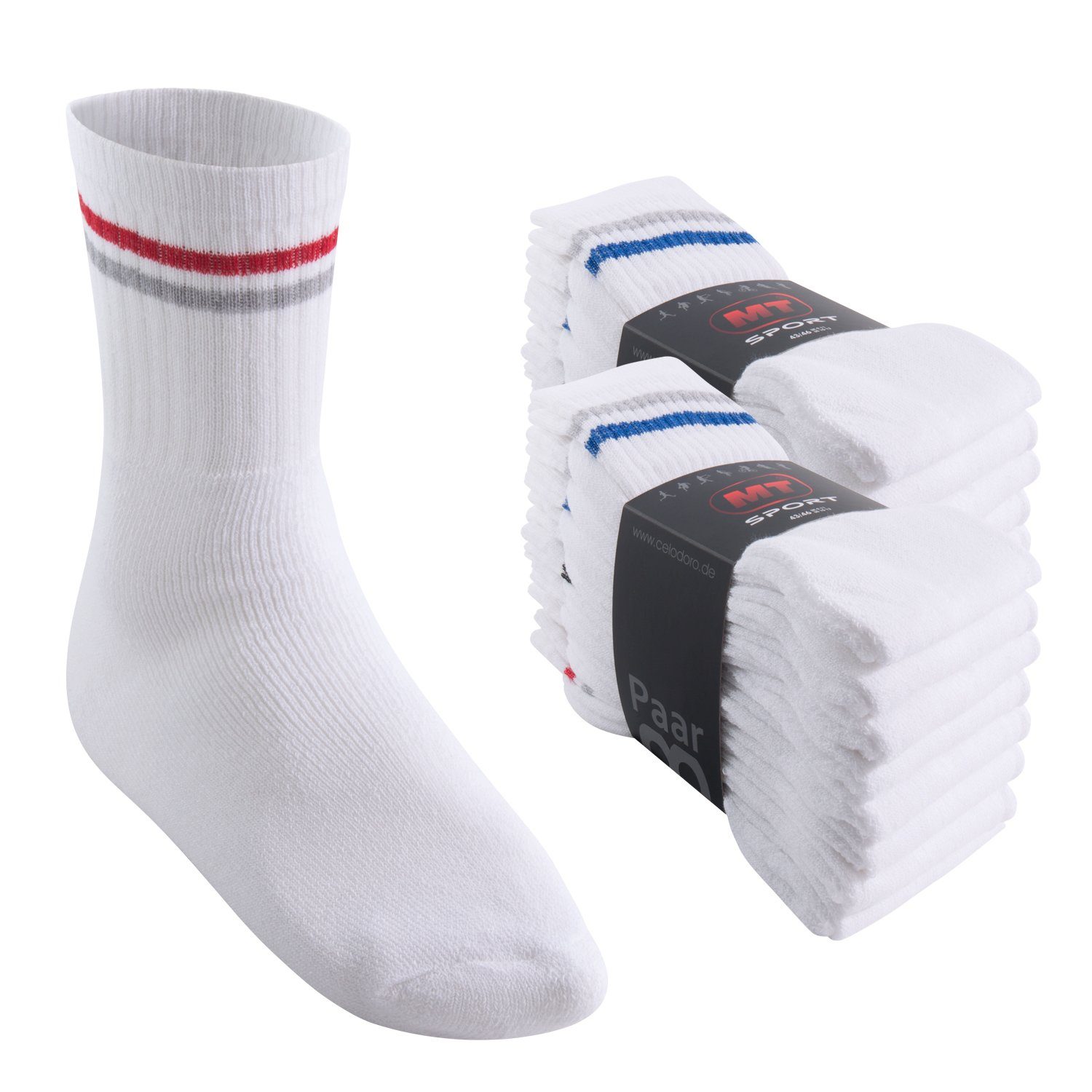 MT Tennissocken Sport- & Freizeitsocken Damen/Herren (8-32 Paar) Tennissocken (16-Paar) Weiss-Bunt / 16 Paar