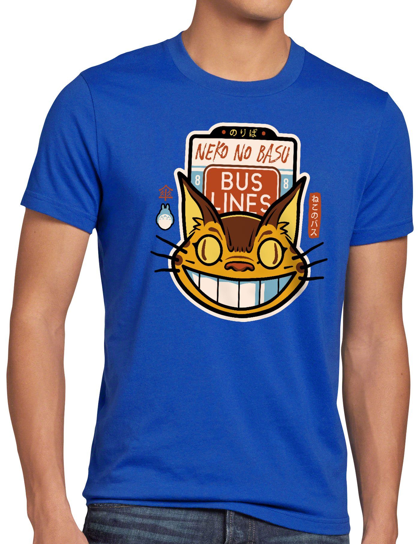 style3 Print-Shirt Herren anime totoro nachbar T-Shirt blau Katzenbuslinie