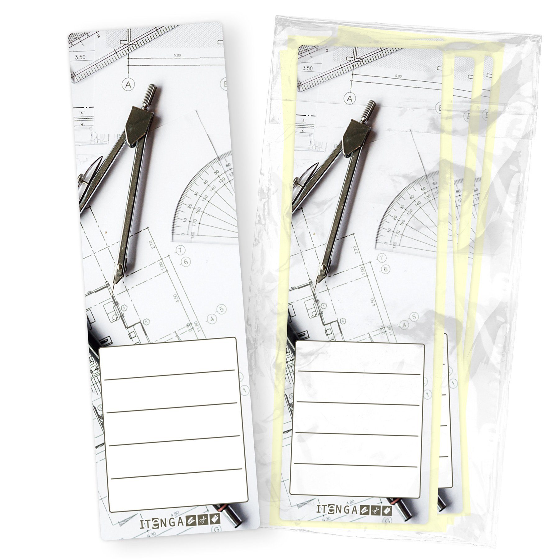 itenga Etiketten itenga 10er Set Ordneretiketten mit Motiv technische Zeichnung - breit