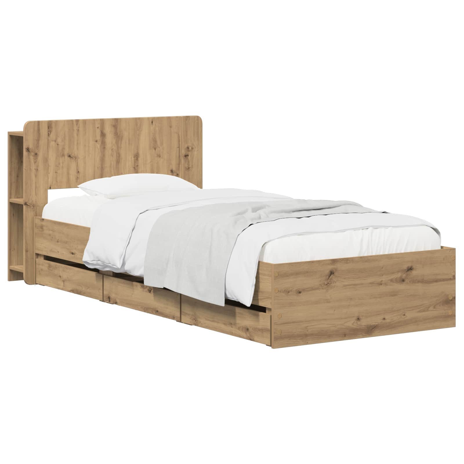 vidaXL Bett Bettgestell mit Stauraum und Kopfteil Artisan-Eiche 90 x 200 cm (1-tlg)