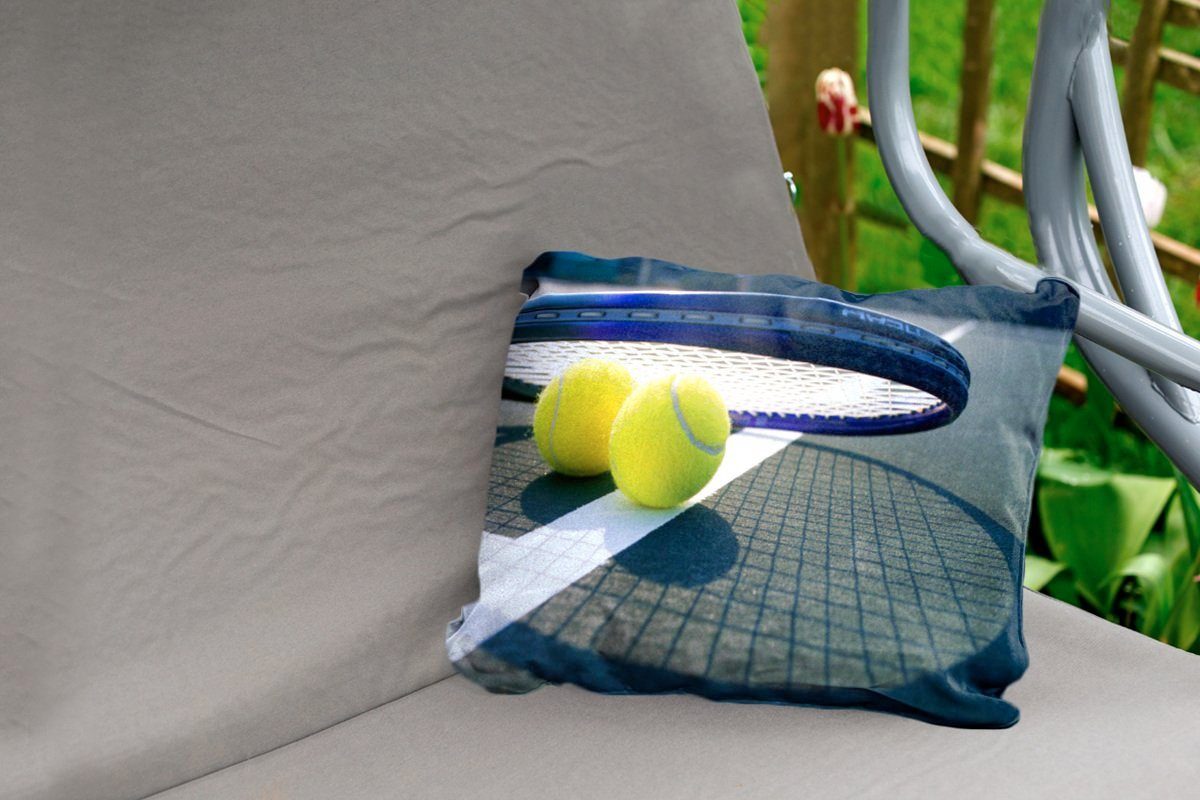 Kissenhülle Outdoor-Dekorationskissen, Tennisbälle Polyester, und Dekokissenbezug, MuchoWow Tennisschläger, Dekokissen