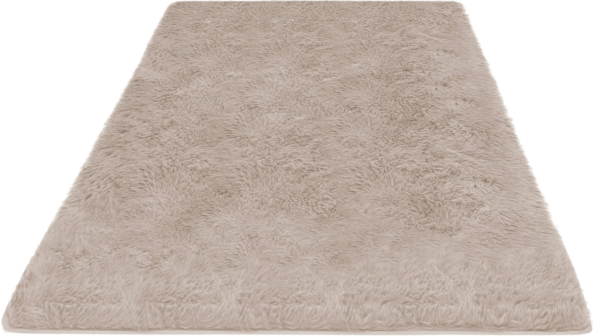 Hochflor-Teppich Silky, my home, rechteckig, Höhe: 33 mm, uni, besonders weich und kuschelig, Wohnzimmer, Schlafzimmer, waschbar sand