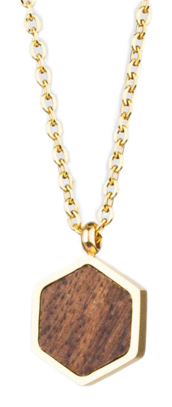 Holzkern Kette mit Anhänger Facade Halskette mit eckigem Holz Anhänger - Holzkern Modell: Jewelry
