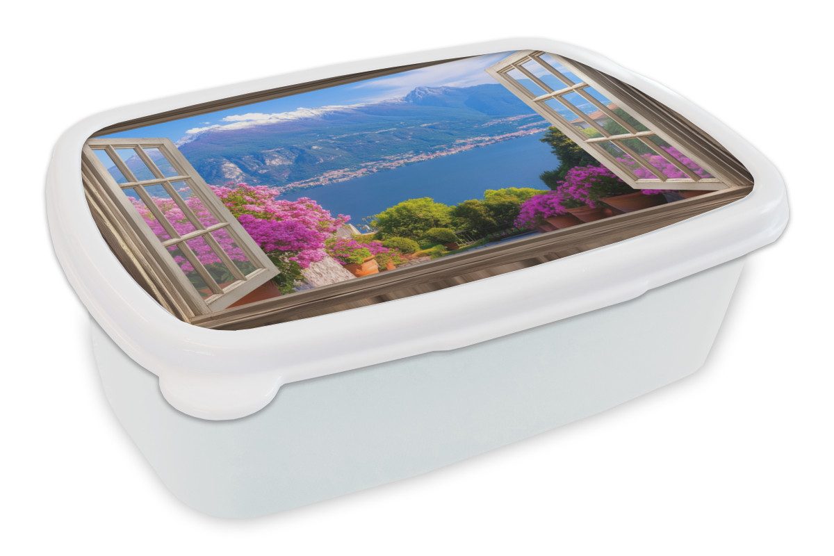 MuchoWow Lunchbox Durchblick - Berg - Landschaft - Ausblicke - See, Kunststoff, (2-tlg), Brotdose Schule oder Arbeit, Brotbox für Kinder und Erwachsene