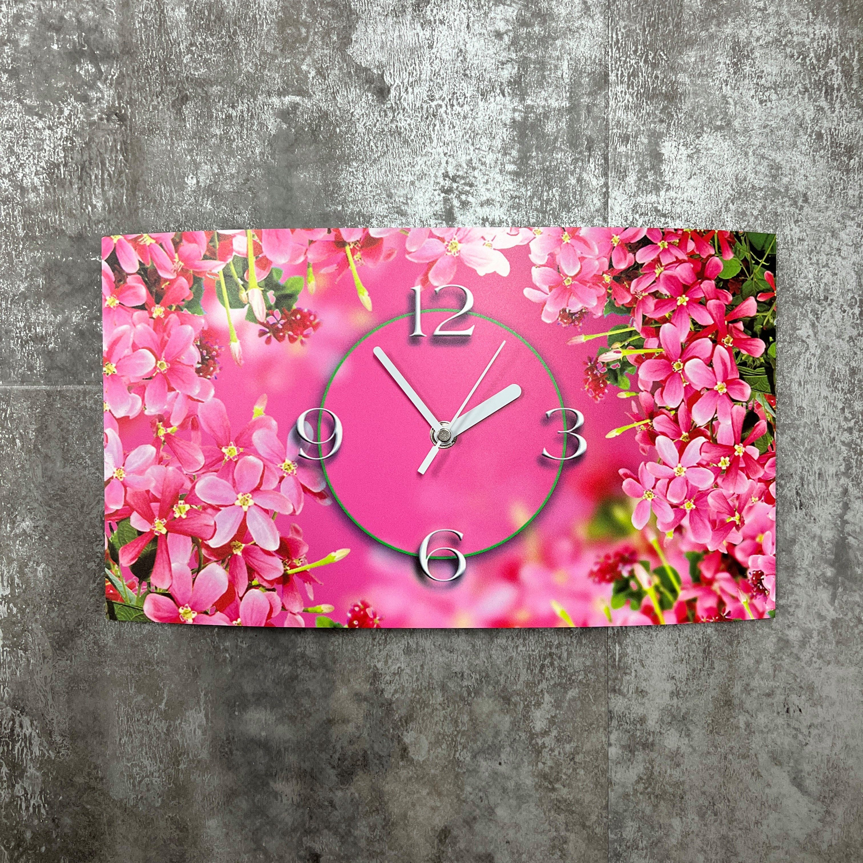 dixtime Wanduhr pinke Blumen Designer Wanduhr modernes Wanduhren Design leise kein (Einzigartige 3D-Optik aus 4mm Alu-Dibond)