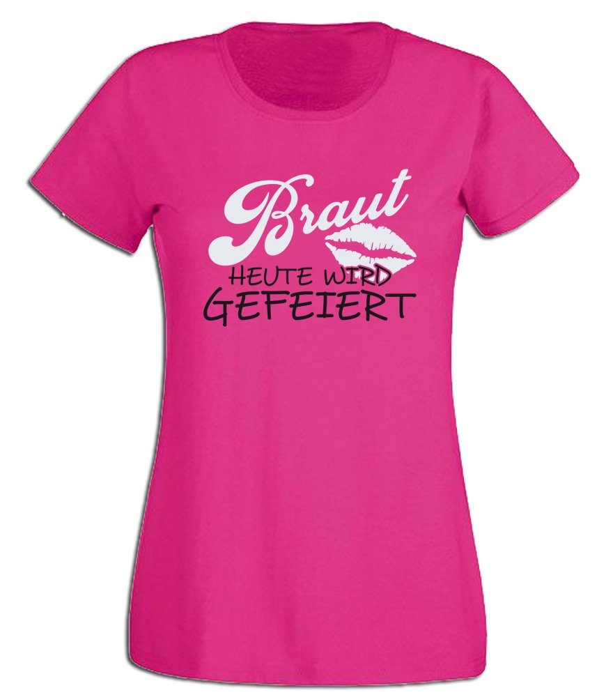 G-graphics T-Shirt zum Junggesellinnen-Abschied - Braut - Heute wird gefeiert Slim-fit Damen Braut-T-Shirt zum JGA / Poltershirt