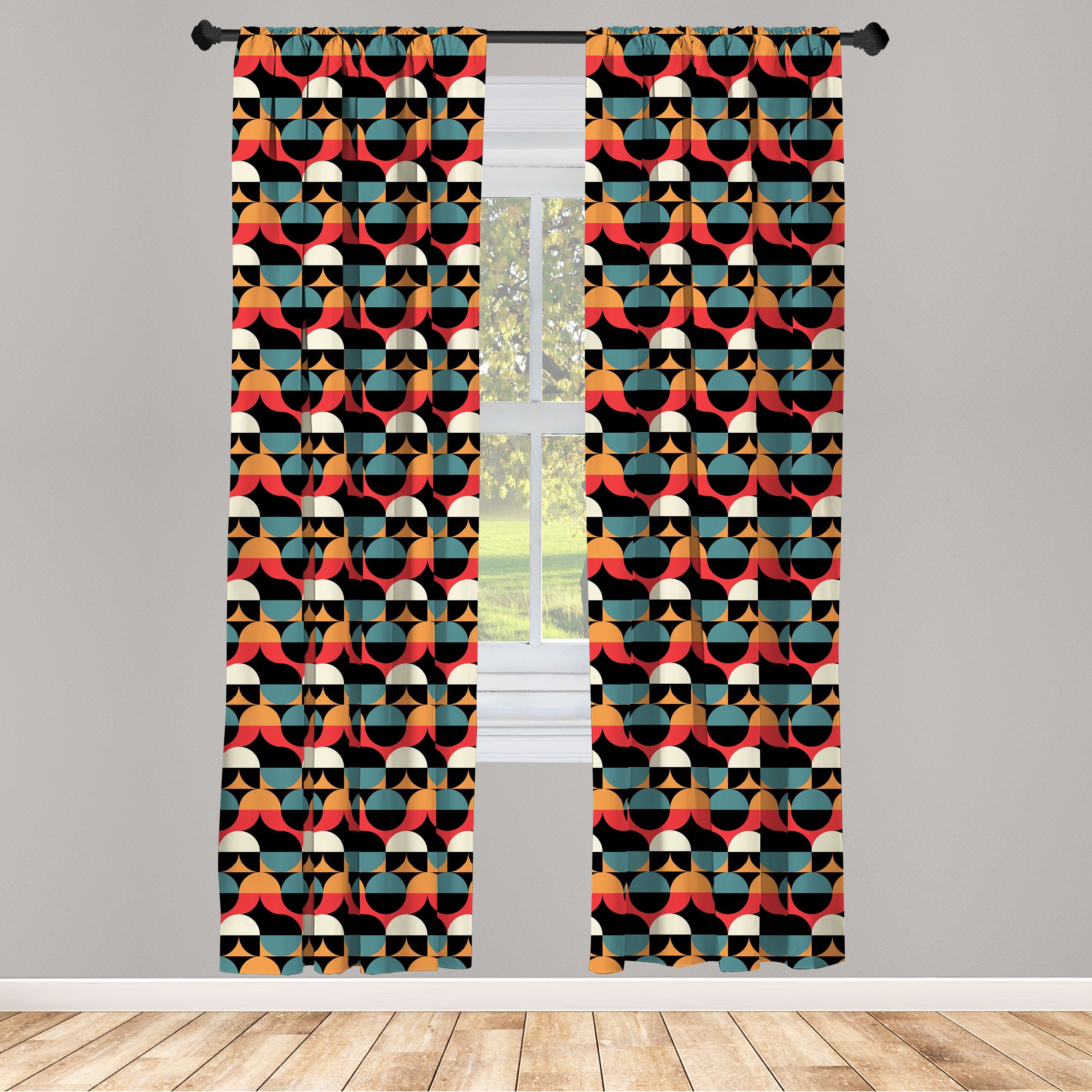 Gardine Vorhang für Wohnzimmer Schlafzimmer Dekor, Abakuhaus, Microfaser, Retro Optische Täuschung Kunst Kreise