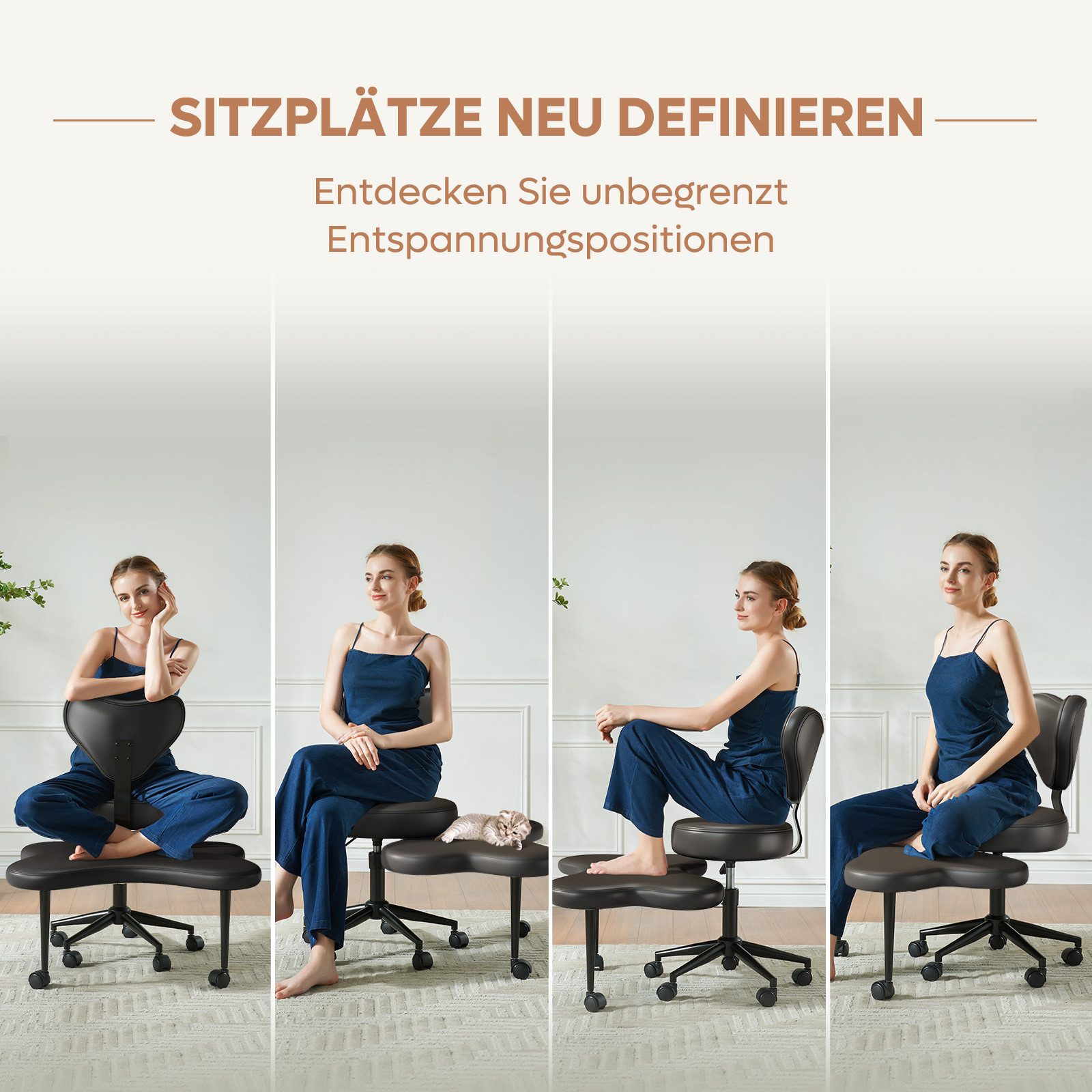 Pinmoco Polsterstuhl Pinmoco Bürostuhl mit höhenverstellbaren Rollen, rosa Meditationsstuhl