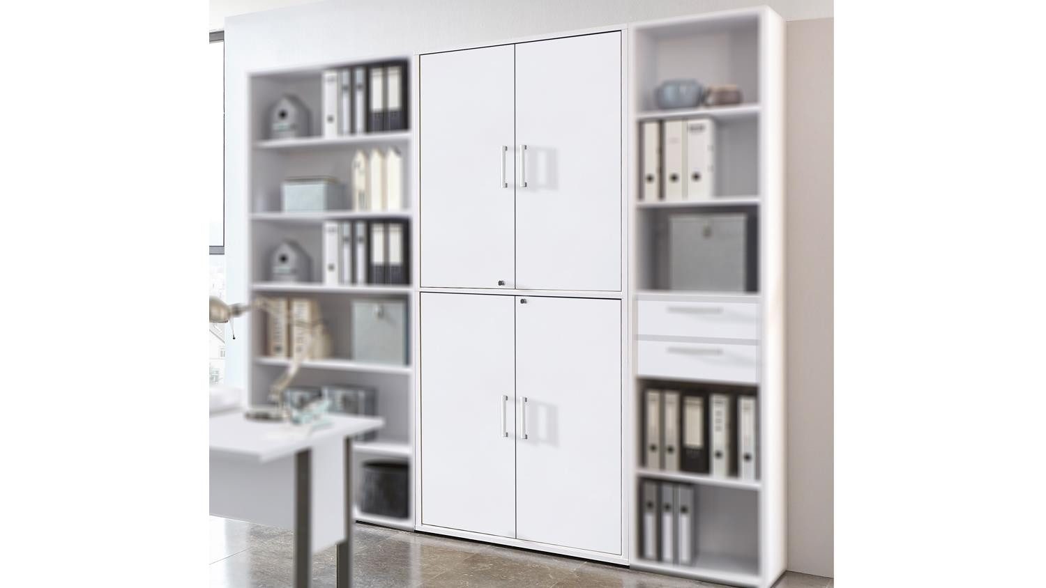 FMD Möbel Aktenschrank Schrank Calvia Büroschrank weiß dekor abschließbar Türen abschließbar