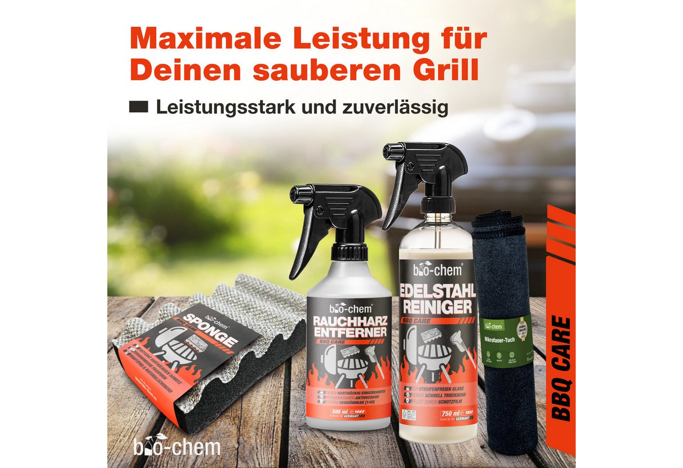 Thumbnail - bio-chem Grillreiniger Set 4-teilig – Profi-Reinigung & Edelstahlreiniger Grillreiniger (Sparpaket, [- Rauchharz-Entfern...