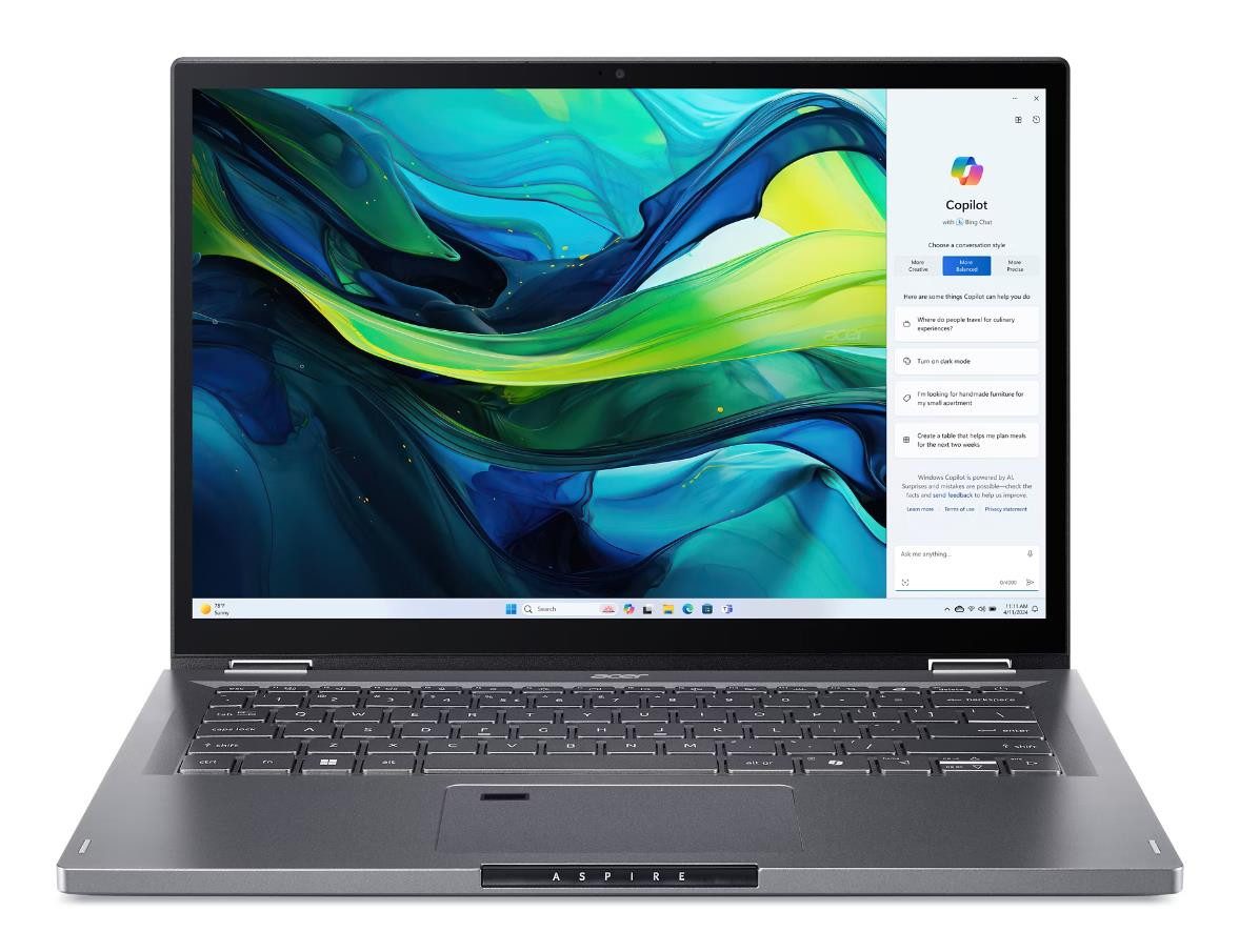 Acer Acer Aspire Spin 14 ASP14-52MTN-51V5 14"/ Ultra5 /16 GB/512 GB SSD/W11 Notebook (Intel Core Ultra 5 115U, Intel Graphics, 16 GB, 512 GB SSD, Sicherheitsschloss (Kensington Security Slot)