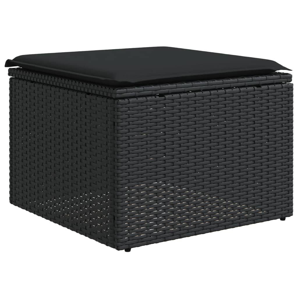 vidaXL Hocker Gartenhocker mit Kissen Schwarz 55x55x37 cm Poly Rattan