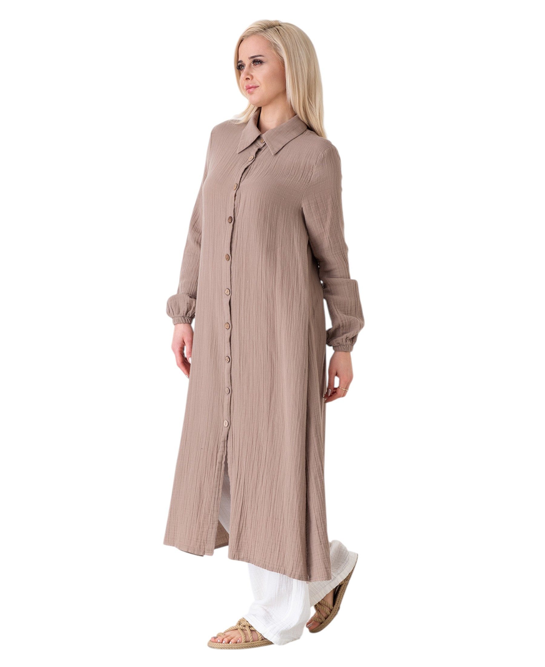 WENOR Longtunika Musselin 130cm lang Kokosknopf 100% Baumwolle Modest Look 36-50 – Bild 4 von 5