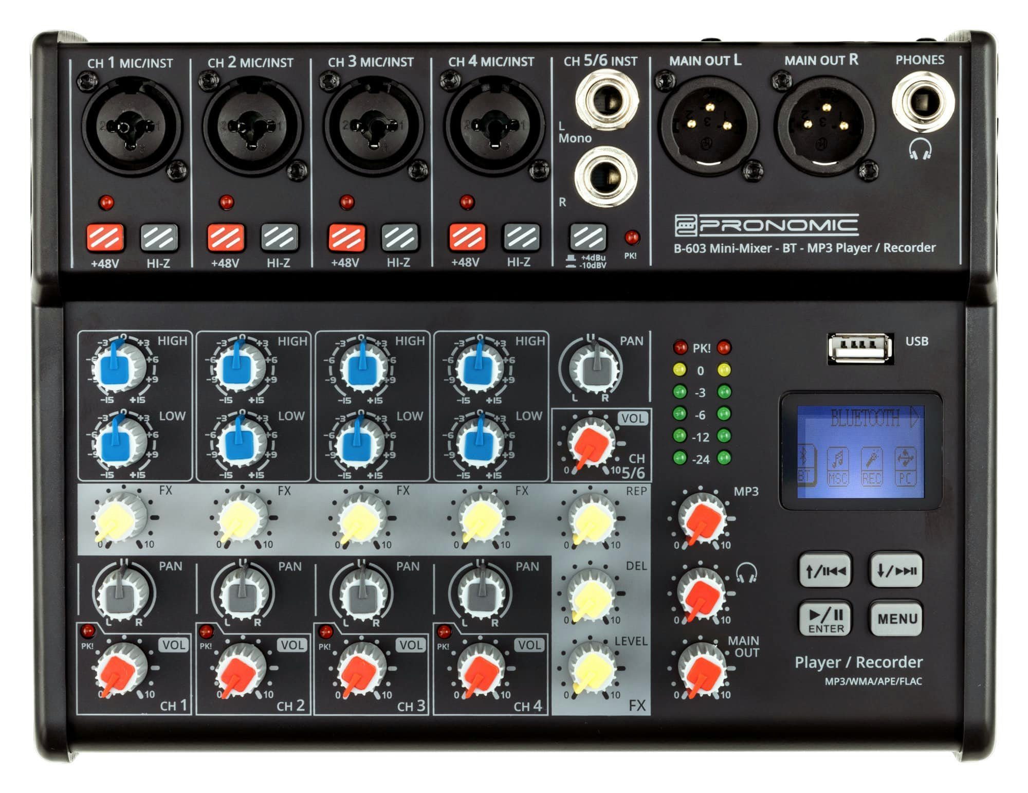 Pronomic Mischpult B-603 6-Kanal Mini-Mixer - Live/Studio DJ Mixer, mit Bluetooth und USB-Recording – Bild 3 von 5