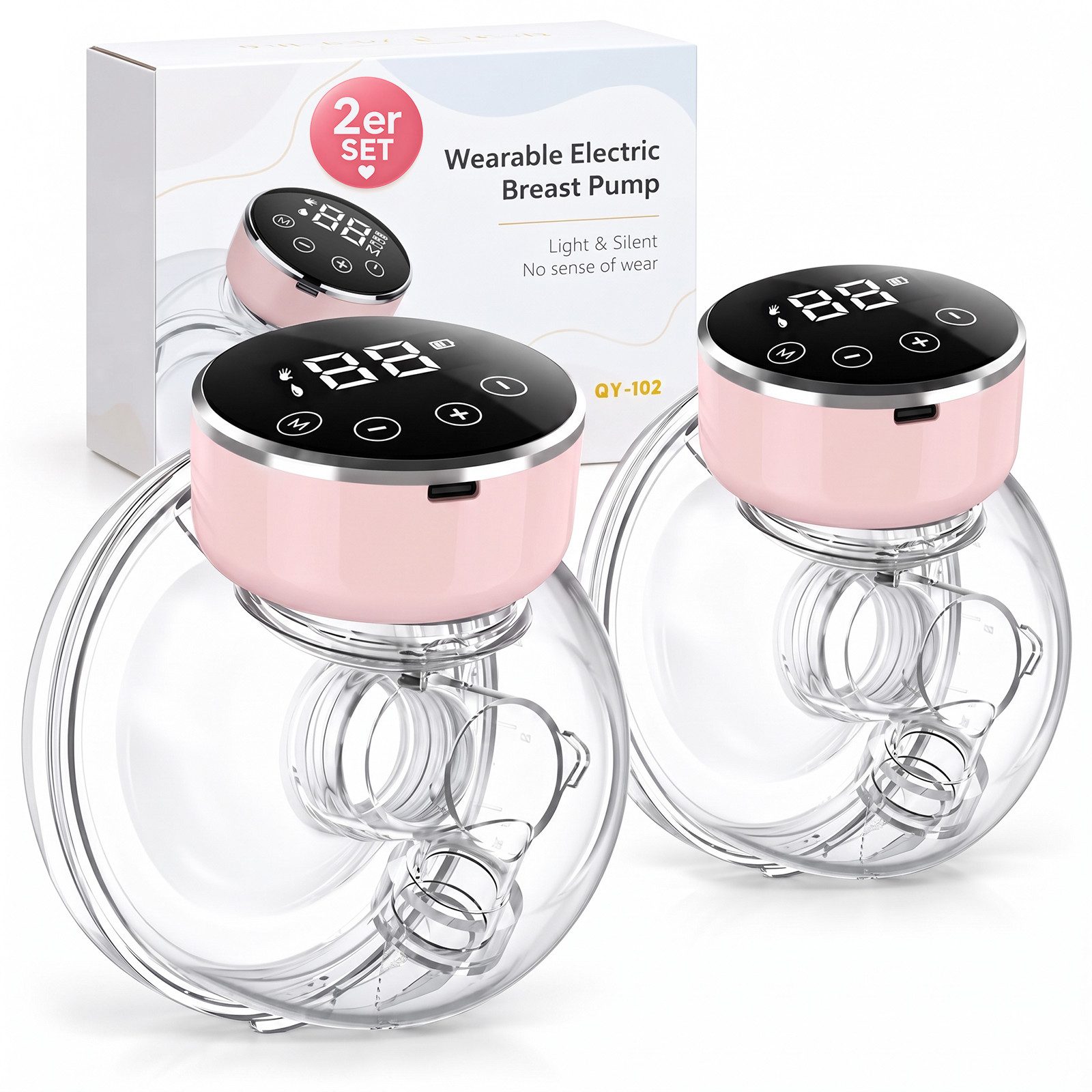 ANYSUN Elektrische Milchpumpe Elektrische Doppelmilchpumpe Hands-Free, 3 Modi & 9 Saugstufen, mit 180 ml,USB-C, LED-Display, BPA-frei, wiederaufladbar, 2-tlg., Wiederaufladbare,für Neumütter&Stillende inkl.17/19/21 mm Flanschen