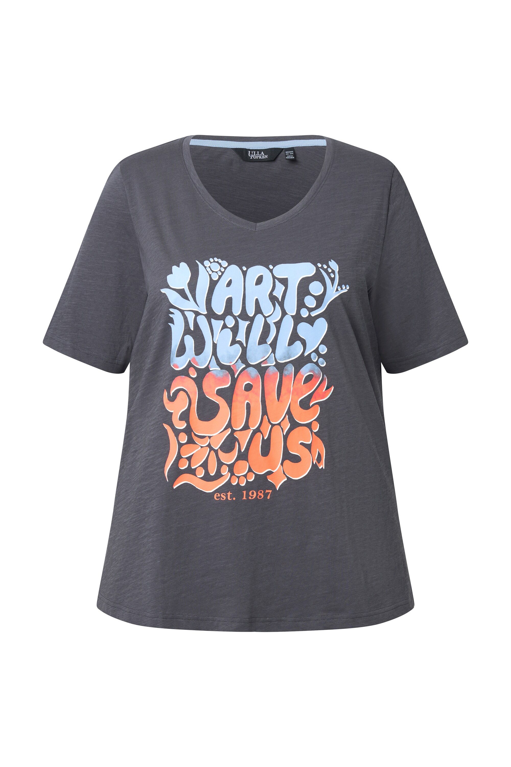 Ulla Popken T-Shirt T-Shirt Schriftmotiv Classic V-Ausschnitt Halbarm günstig online kaufen