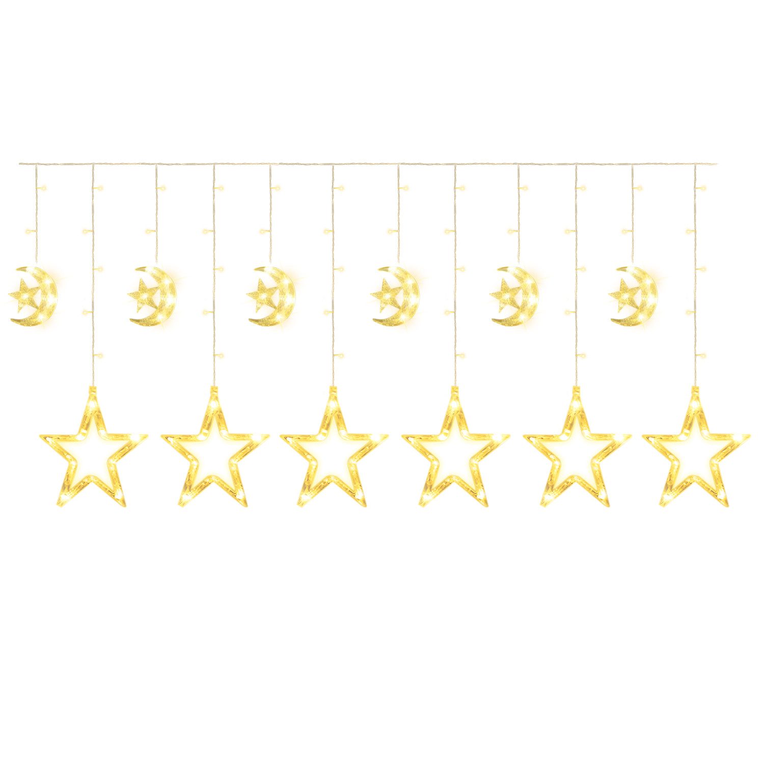 Elegear LED-Lichterkette 2/2,2M Lichtervorhang, 12 Sterne Weihnachtsdeko mit 12 Haken, 138-flammig, Timer/Memory-Funktion, Erweiterbar, 8 Modi