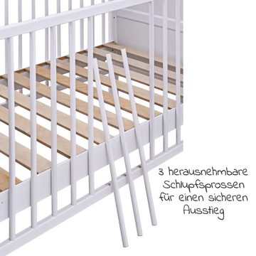 jonka Babybett Mona - Weiß, Kinderbett 70 x 140 cm - umbaubar zu Juniorbett mit Schlupfsprossen