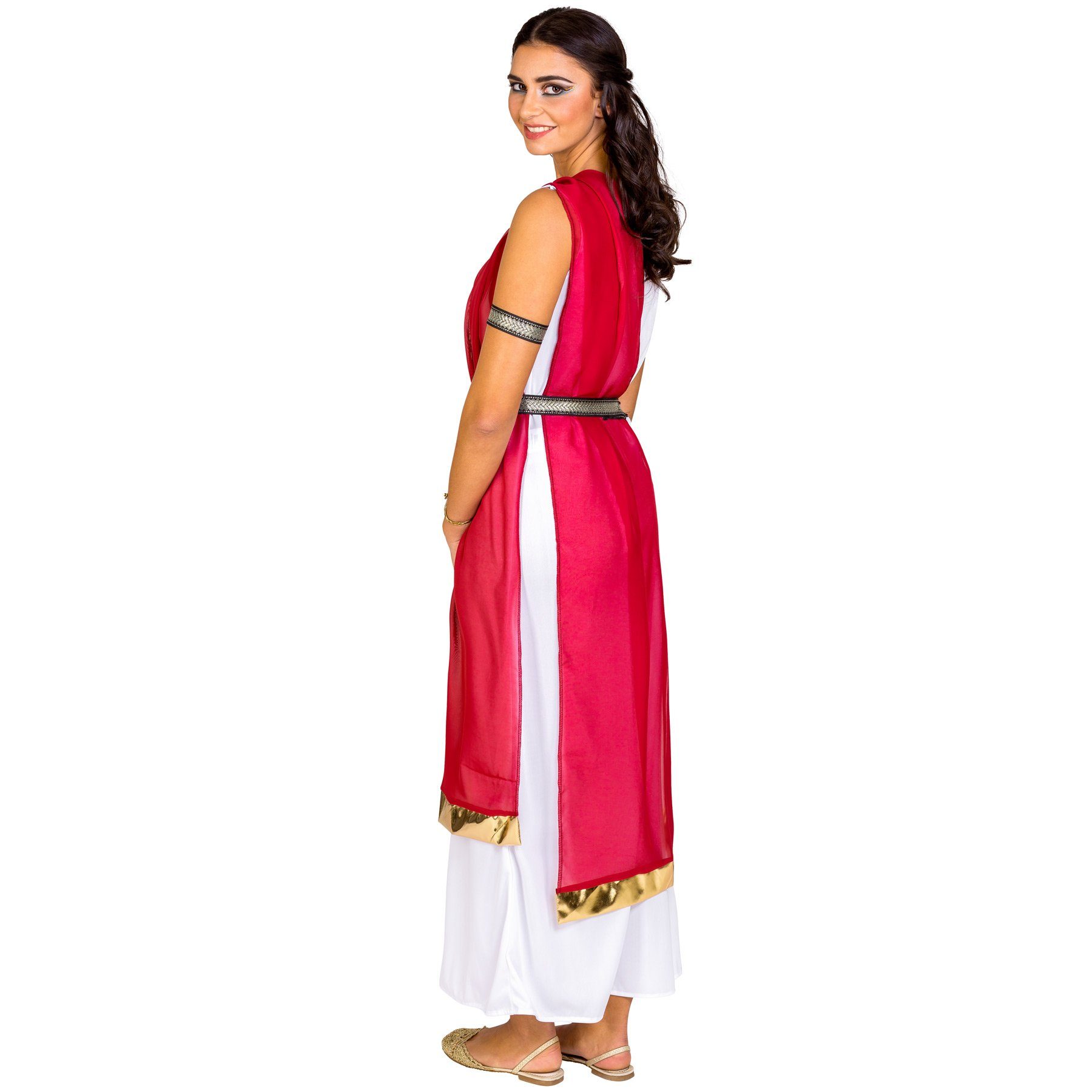 dressforfun Kostüm Römische Toga/Antikgewand, in weiß, Langes Kleid in Jerseyoptik, Konfektionsgröße L, Edler Gürtel mit Klettverschl. in Brokatoptik