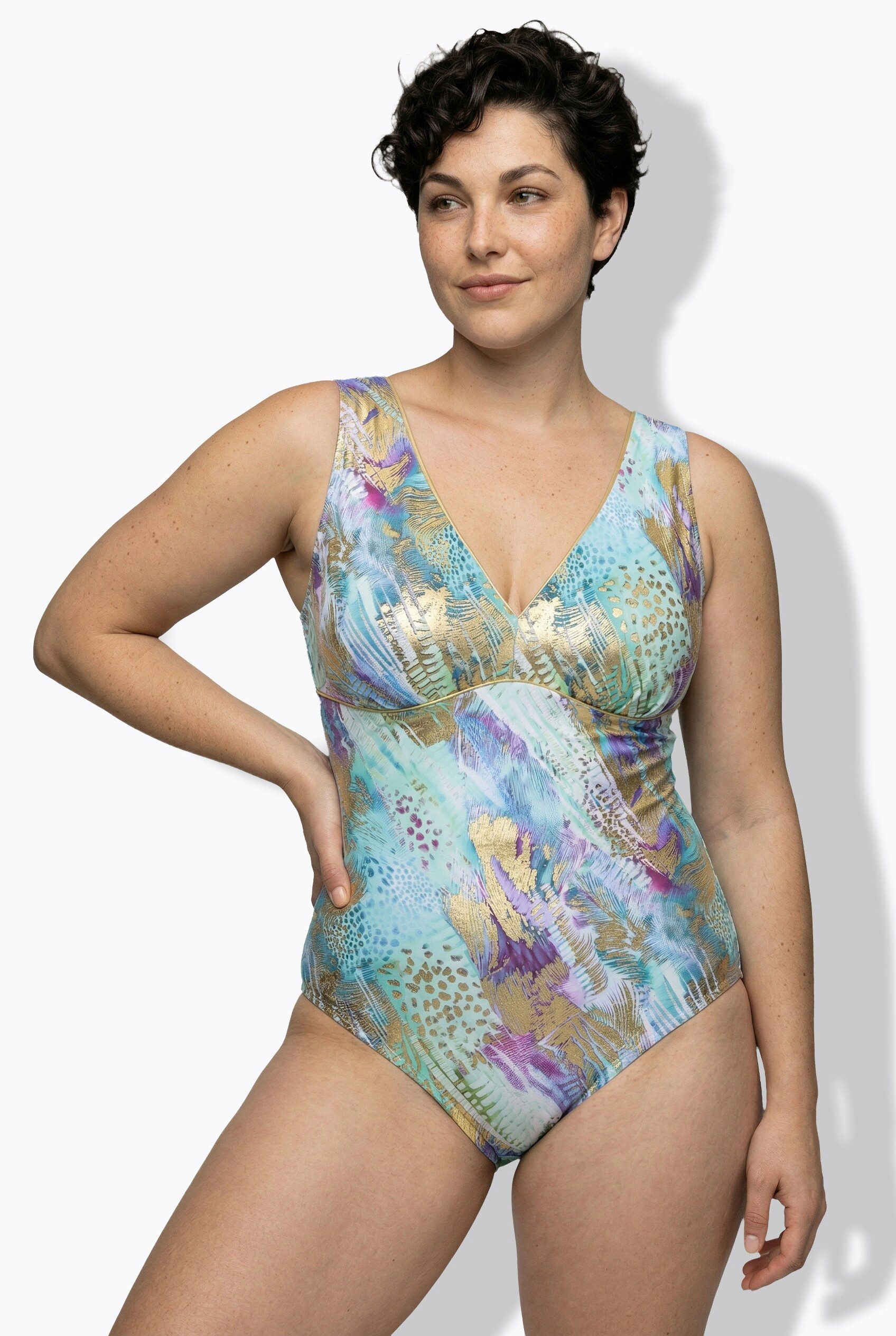 Badeanzug Badeanzug gemustert Softcups Zierband