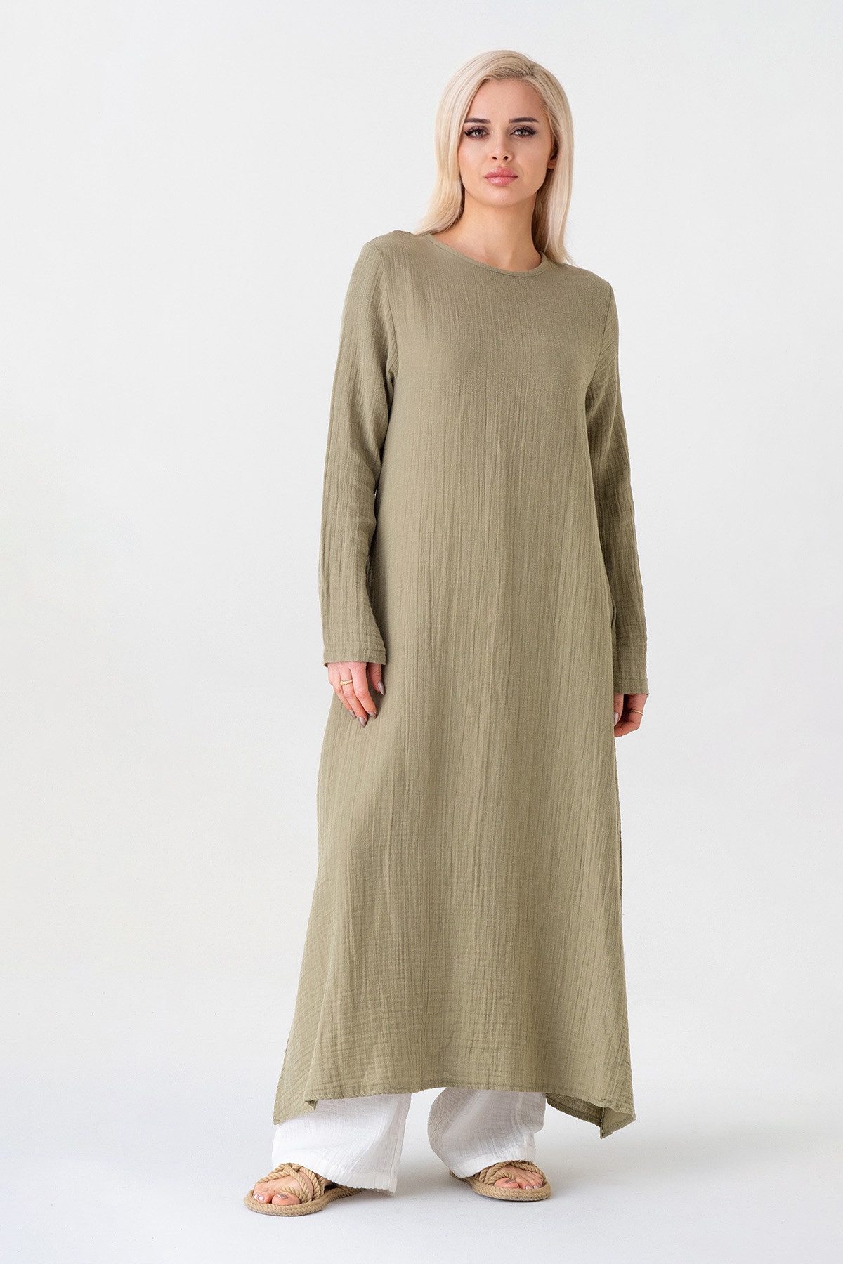 WENOR Longtunika Musselin 100 % Baumwolle 125 cm, Seitenschlitze, Modest Fa günstig online kaufen