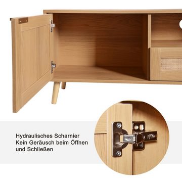 Sweiko TV-Schrank (lowboard, Mit 2 Türen, 2 offenen Fächern, 2 Schubladen) Geflochtenes Rattan-Design, 200*37*49cm