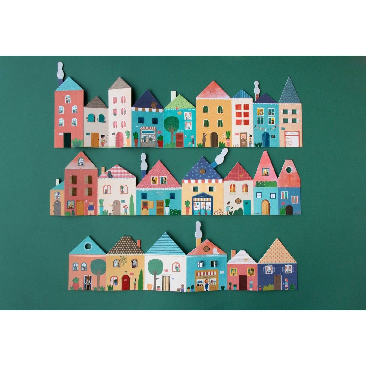 londji Kreativset LONDJI Bastelset Meine kleine Stadt – 3 Häuserreihen & 185 Sticker