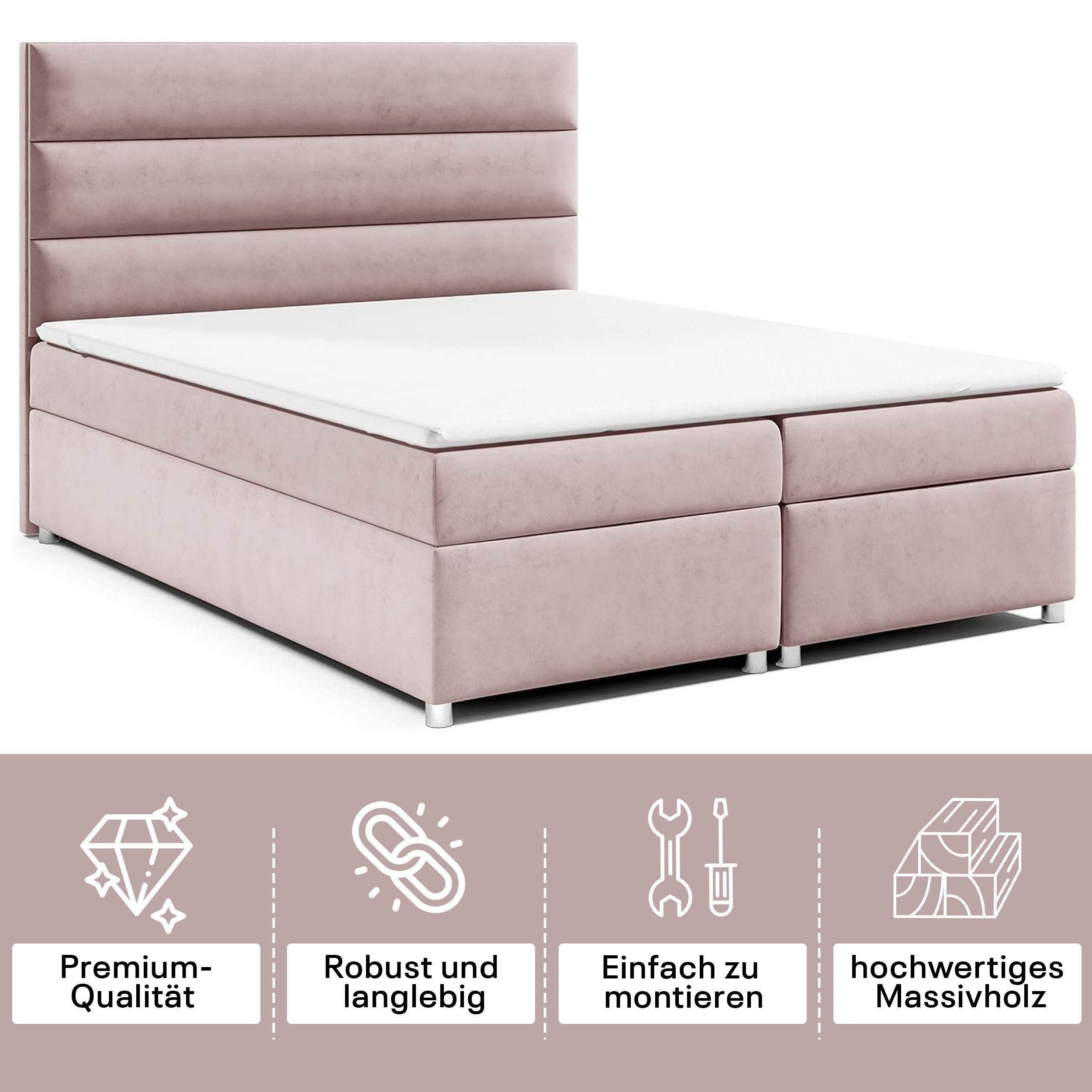 Best for Home Boxspringbett Trinity K-1 LUX – Modern Boxspringbett mit Stauraum & Komfort (Boxspringbett-Set, 1-St., Komplettes Boxspringbett-Set inklusive Matratze und Topper), Ergonomischer Schlafkomfort, großer Stauraum