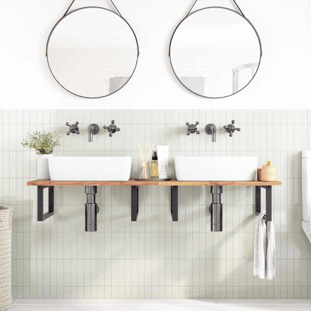 vidaXL Badezimmerspiegelschrank Waschbeckenregal Wandmontage Stahl und nholz (1-St)