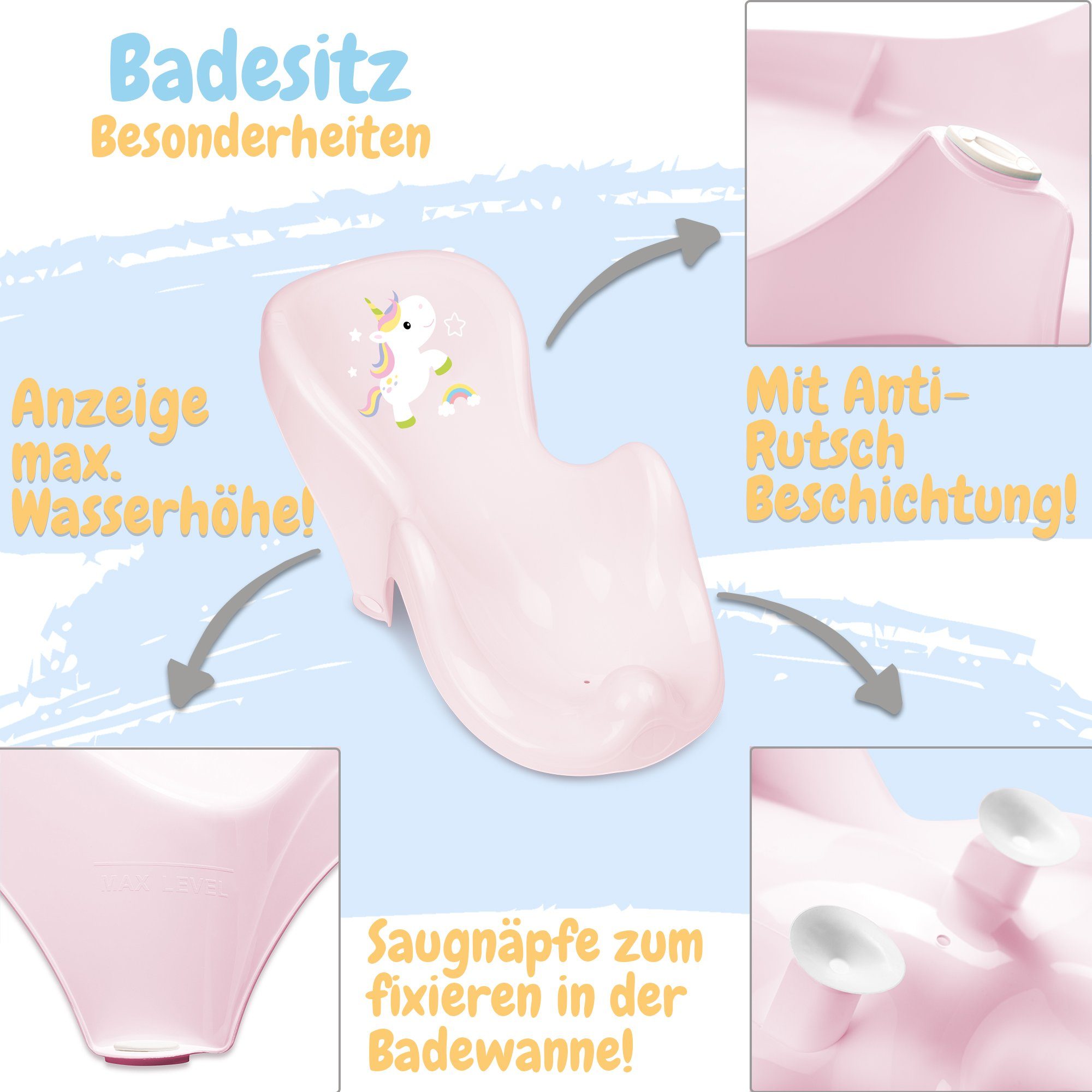 zertifiziert TÜV 0000081291 rosa Babykajo Rheinland Badesitz, Einhorn