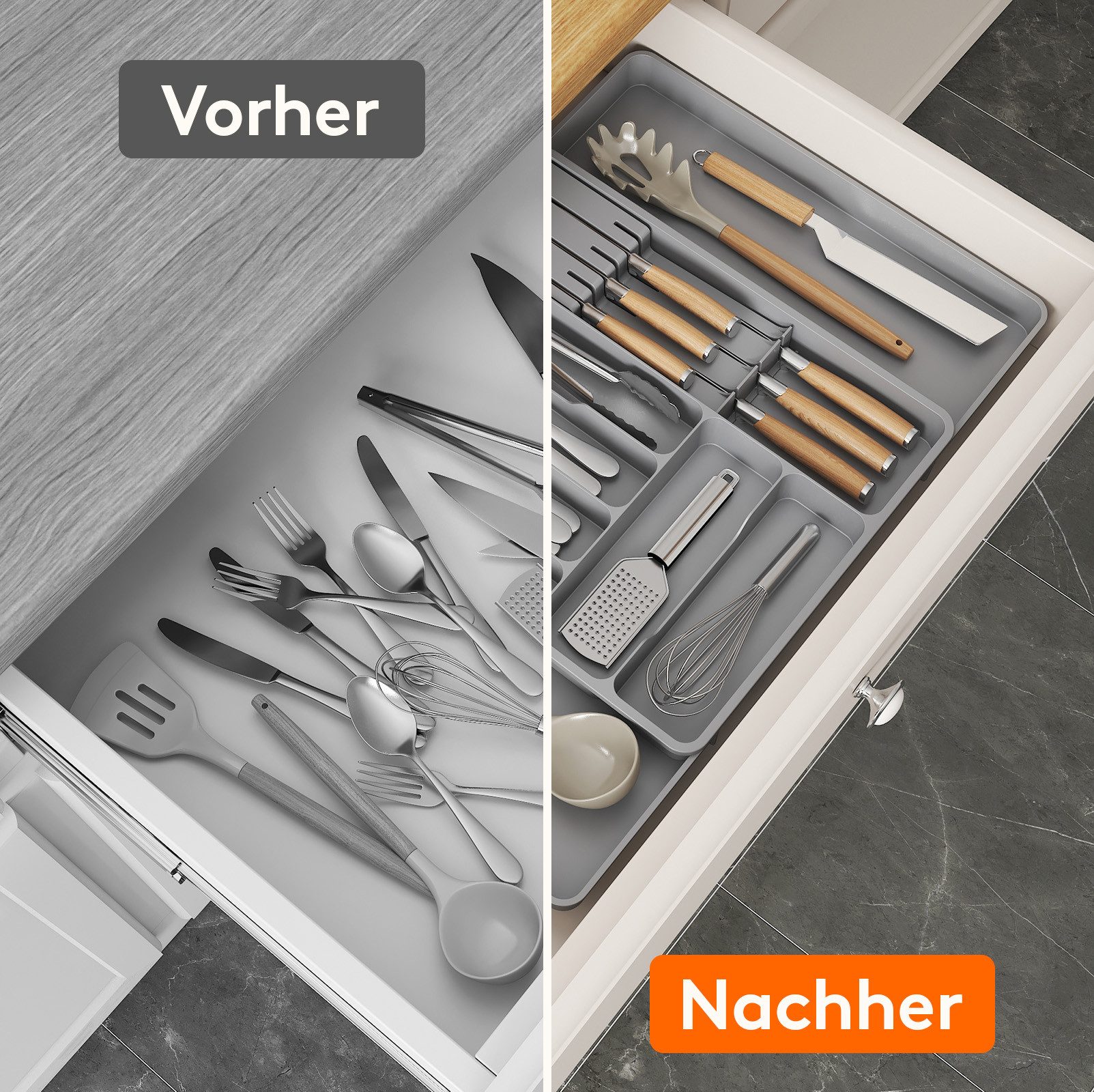 Lifewit Besteckeinsatz Erweiterbarer Besteckkasten mit herausnehmbarem Messerblock (2 St) – Bild 4 von 5
