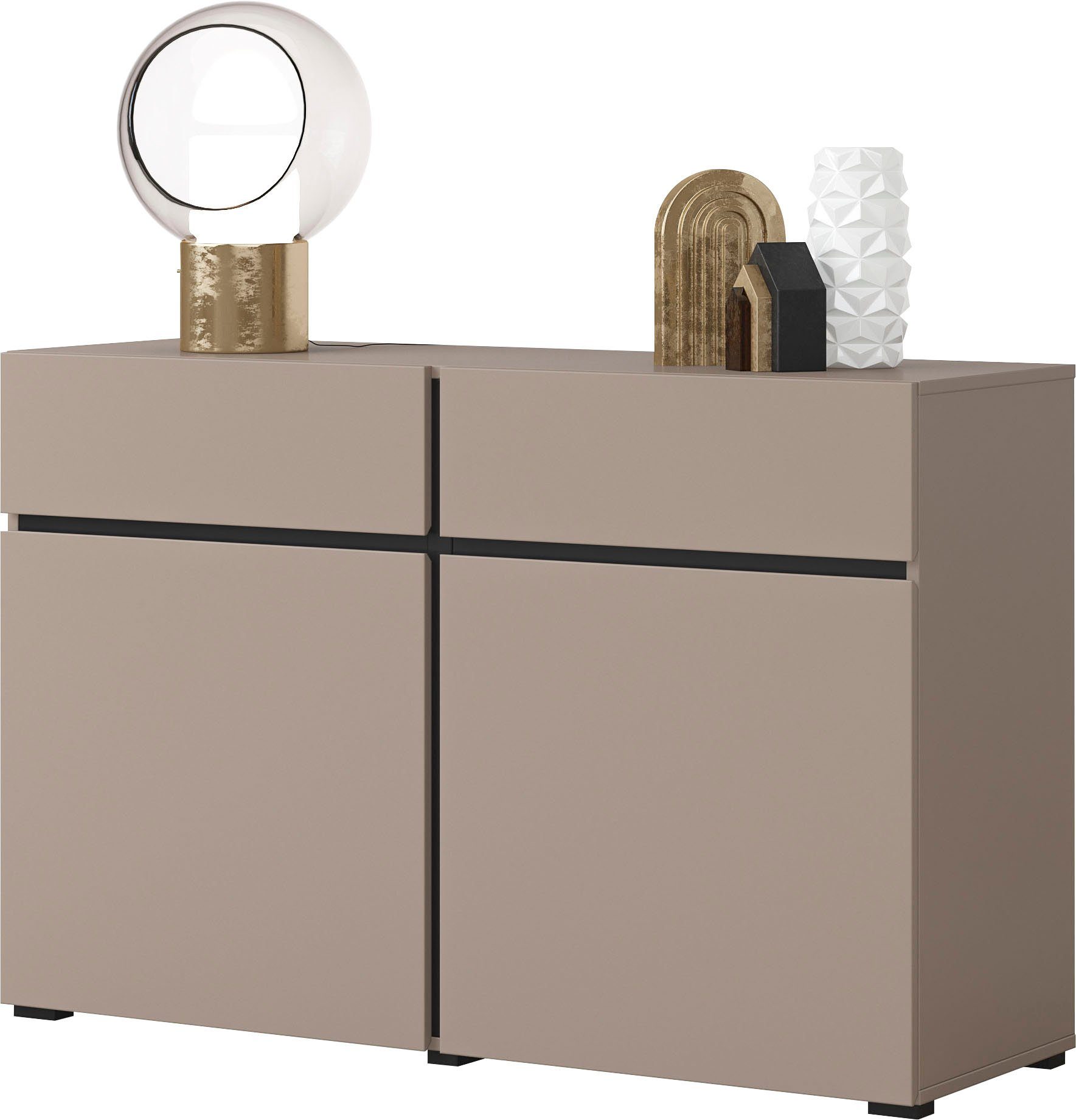 OTTO home Sideboard Cross,Breite 119,5 cm, moderne grifflose Kommode,2 Türen/2 Schubkästen, Schubladenschrank,Anrichte mit viel Stauraum, Einlegeböden verstellbar