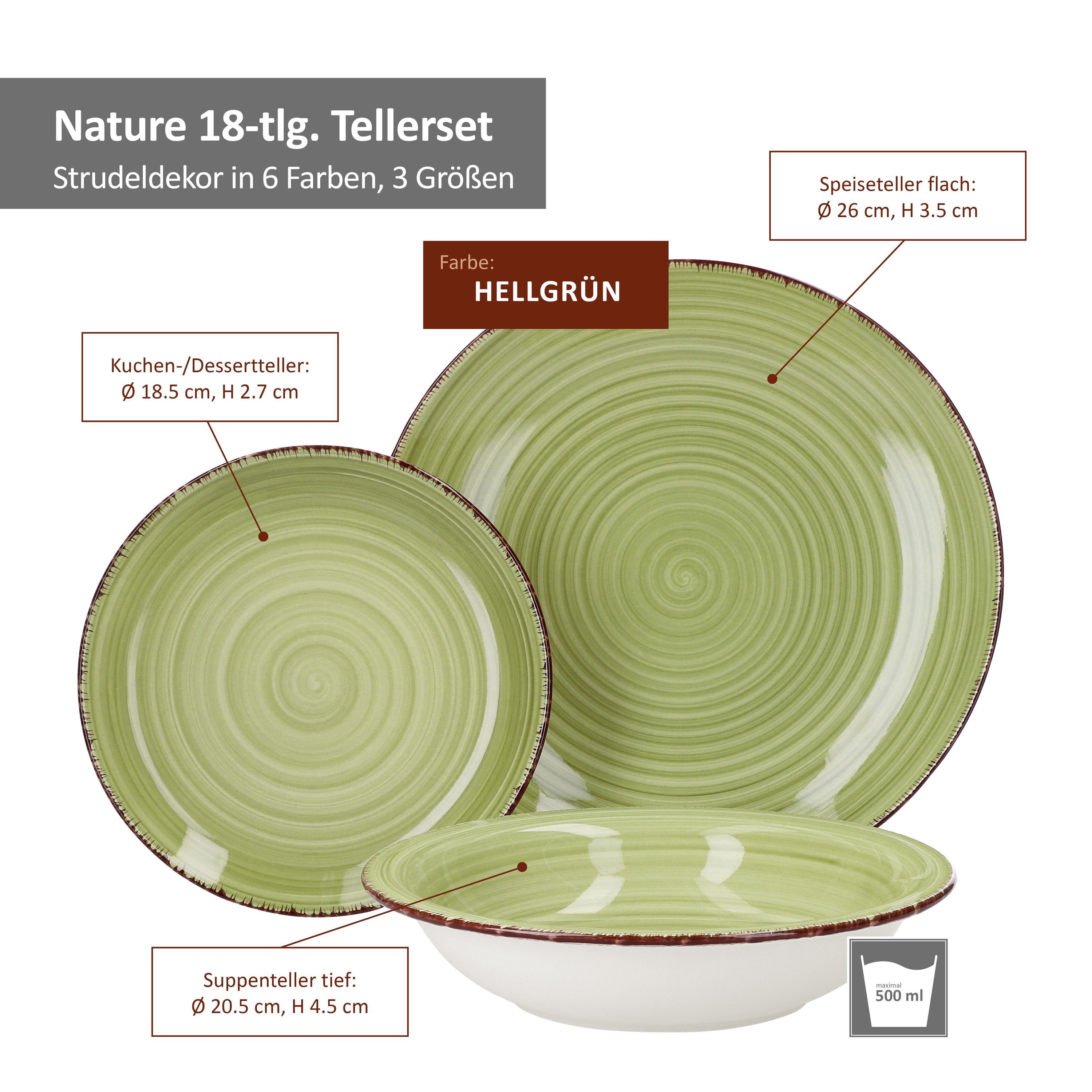 für 6 18-teiliges Personen MamboCat Teller-Set in Naturfarben Nature Tellerset