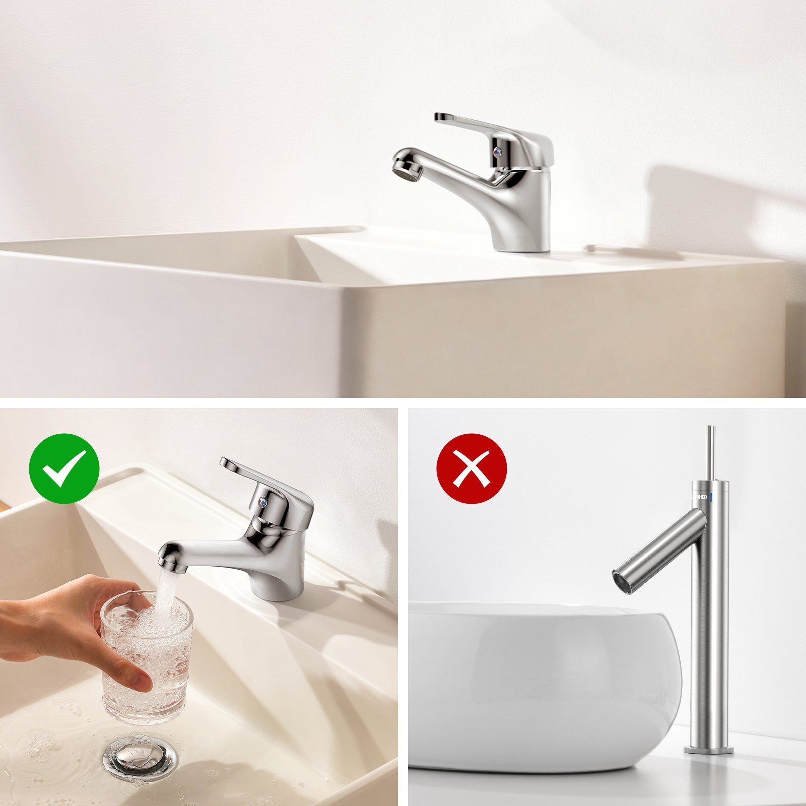 Auralum Waschtischarmatur Wasserhahn Bad, Mischbatterie, Badarmatur Aufsatz-Waschbecken Chrom für wassersparend