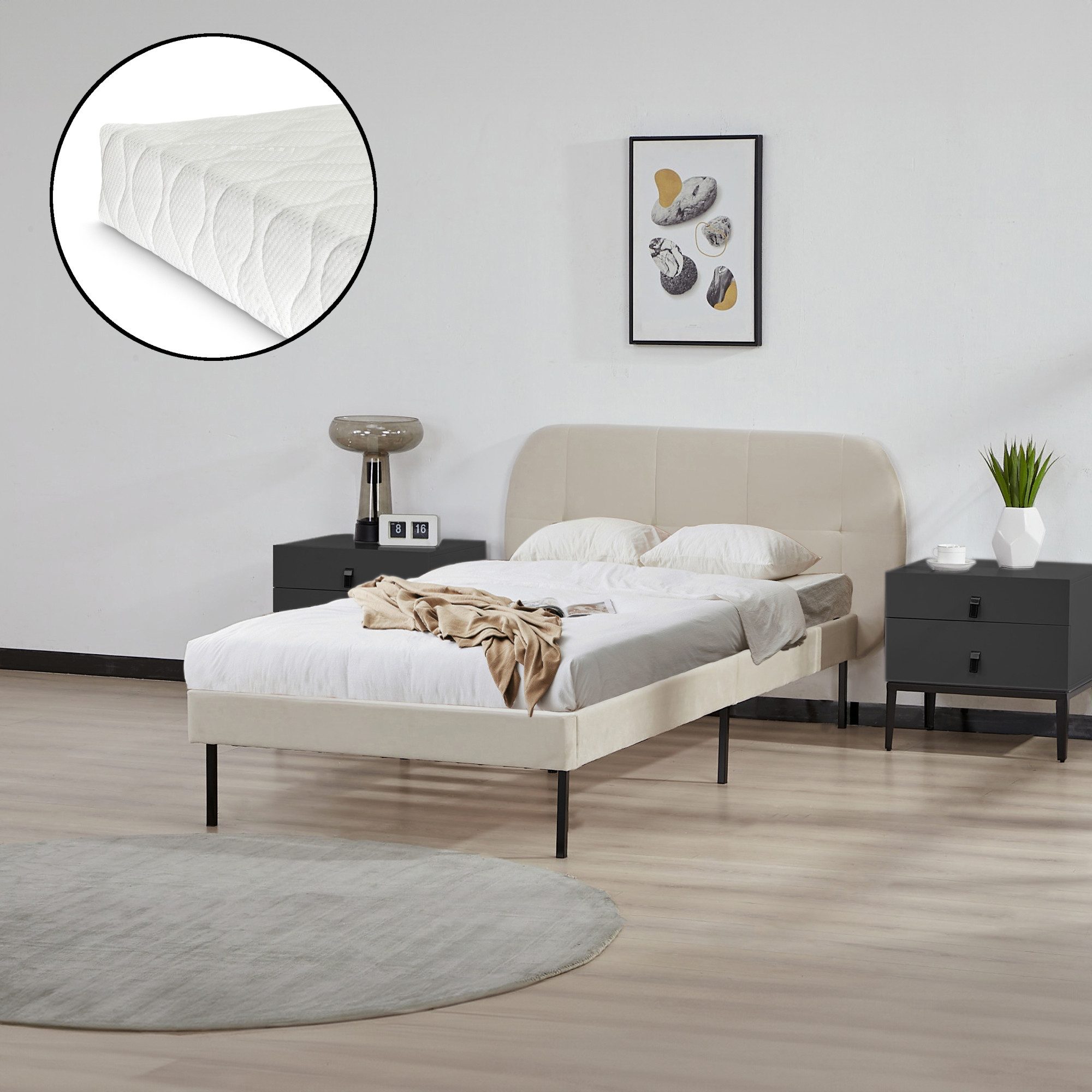 en.casa Polsterbett, »Porvoo« mit Matratze Samt 90 x 200 cm Beige günstig online kaufen