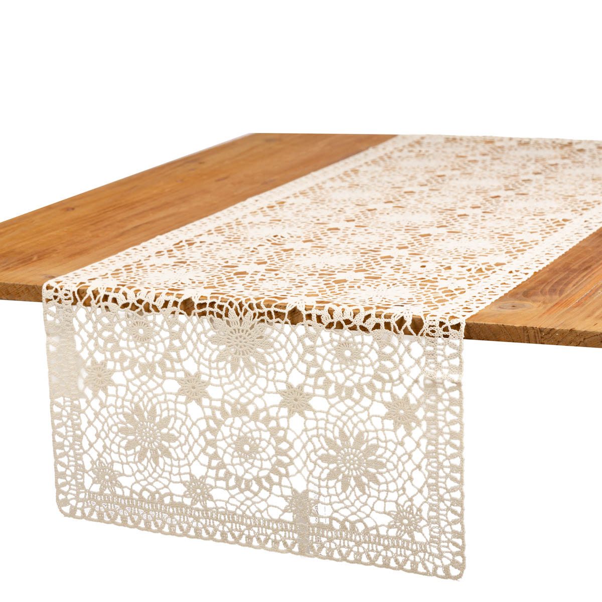SCHÖNER LEBEN. Tischläufer Häkelspitze Amira ivory 40x150 cm aus wetterfestem Vinyl, pflegeleicht