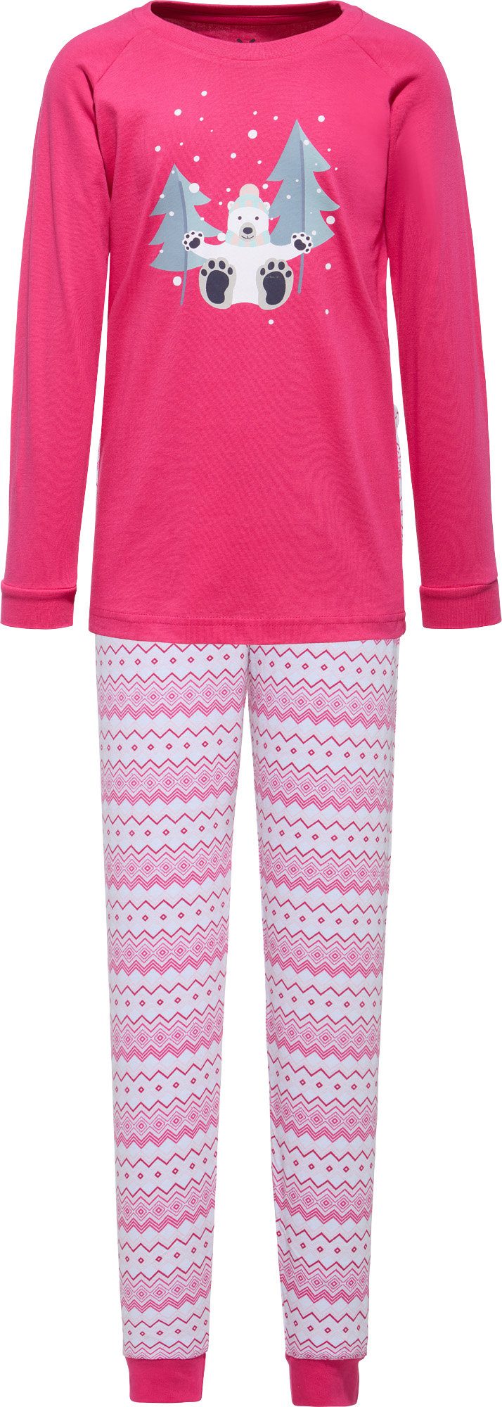 Erwin Müller Pyjama Kinder-Schlafanzug Single-Jersey gemustert: Hose/Tiermotive: Oberteil, Eisbär