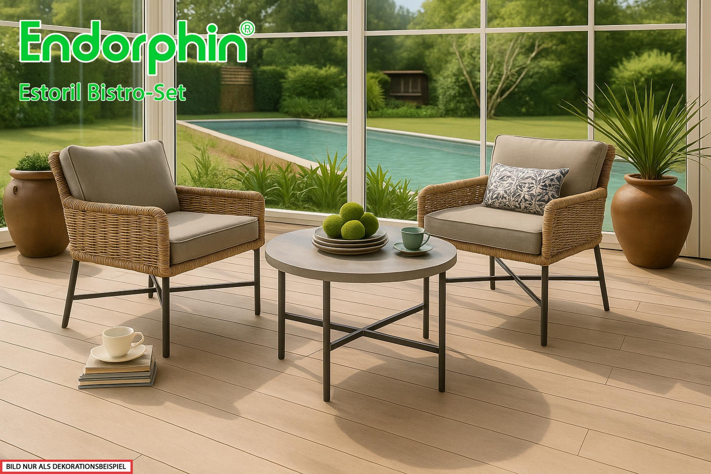 Endorphin Sitzgruppe Estoril Bistro - Set, 3 teilig, Gartenmöbel, Zeit für deine schönste
