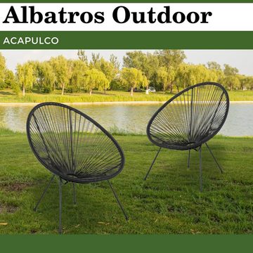 Albatros International Gartenstuhl Albatros Acapulco Stuhl 2er Set schwarz – Gartenstuhl (Lounge Sessel Outdoor oder Indoor, Relaxsessel), Balkon-Sessel im Ikonischen Design – Ergonomisch & bis 120kg belastbar