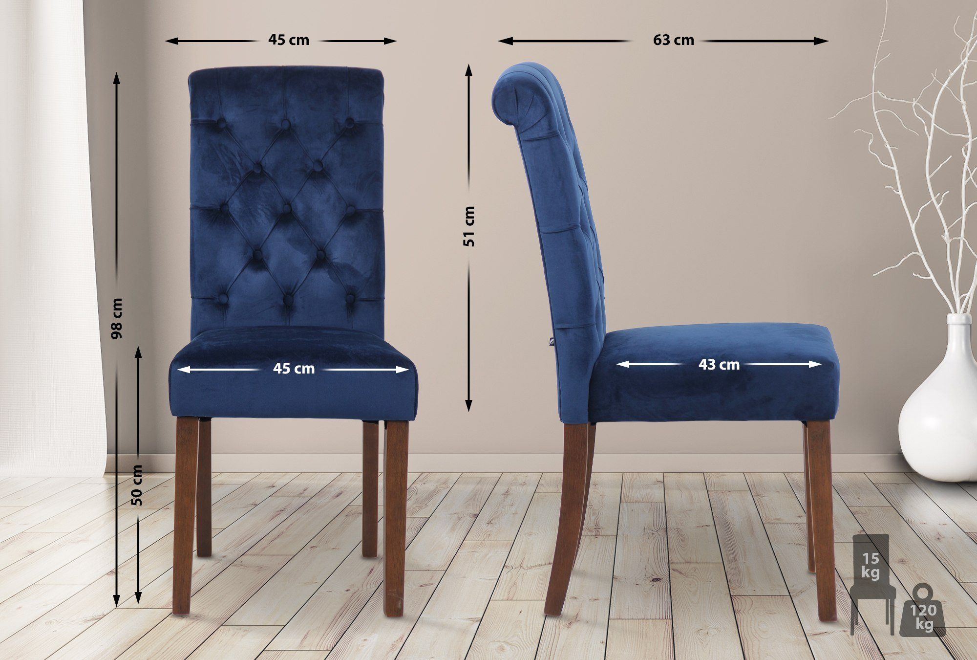 CLP Esszimmerstuhl Lisburn, mit Lehne im Chesterfield Design günstig online kaufen