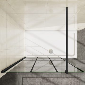 duschspa Duschwand Glaswand mit schwarzem Gitter Duschtrennwand Duschwand Walk in Dusche, Einscheibensicherheitsglas, Sicherheitsglas, (Set), Glas, Nano Glas