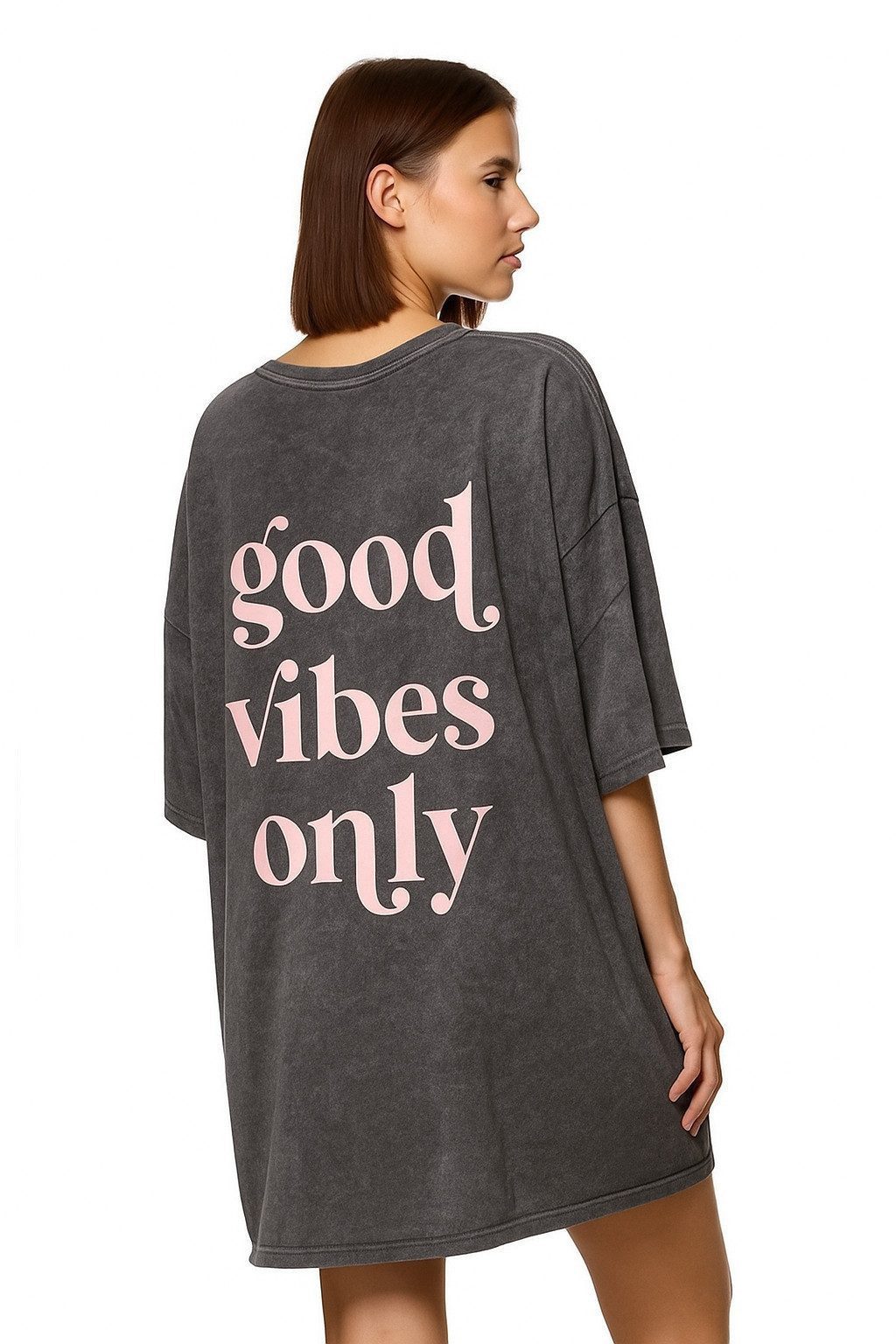 Worldclassca Longshirt Worldclassca Oversized VIBES Print T-Shirt lang Tee Sommer Oberteil Neue Kollektion - Stilvolle und gemütliche Mode für Damen