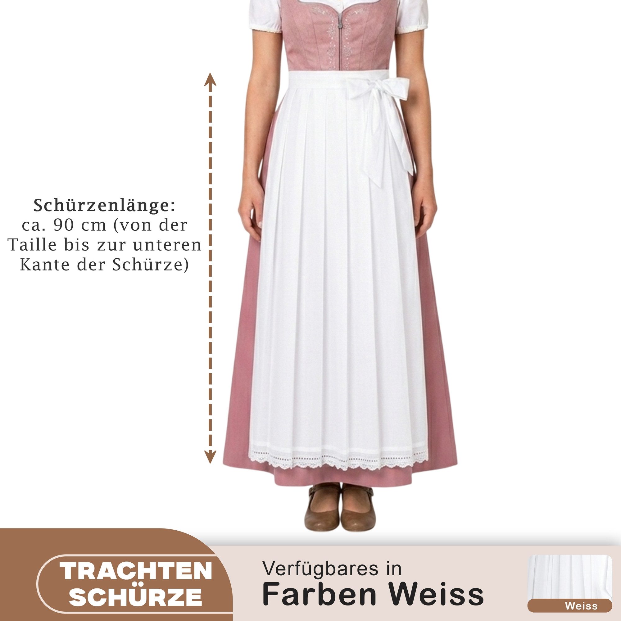 German Wear Dirndlschürze GW1600-3 weiß, Lange Dirndl Schürze Trachtenschürze Dirndel Weiß