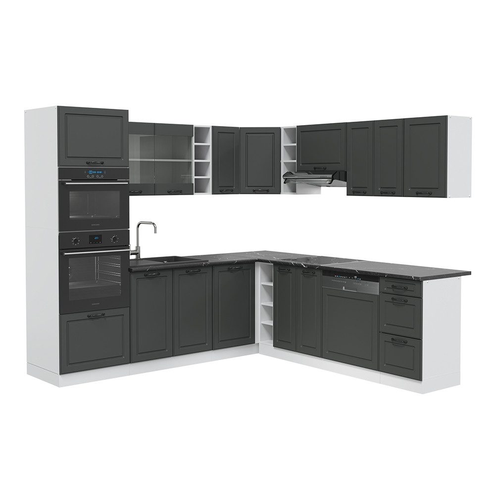 Vicco Winkelküche R-Line, Anthrazit Landhaus/Weiß, 237 günstig online kaufen